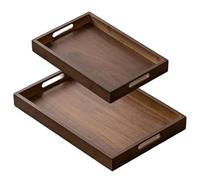 Plateau en Bois pour Pouf, 2 pièces, Grand Plateau de Service rectangulaire en Bois de Noyer avec poignée pour Organisateur Table et décoration pour Pouf