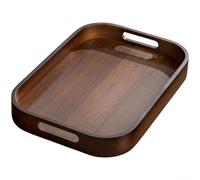 Plateau en bois pour thé, collations, fruits et desserts avec base stable et poignée ergonomique (40 x 28 x 5 cm)