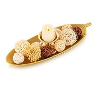 Plateau en Bois Vide Poche: Hanobe Plateau de Service Decoratif Doré Feuille Forme Vide Poches Entree Table Clef Gamelle pour Bijoux Cristal Bougie
