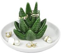 Plateau en céramique pour bague en céramique aloe et cactus pour plantes, bijoux, bracelet, boucles d'oreilles, collier, plateau de rangement pour bijoux, Noël, anniversaire, fête des mères