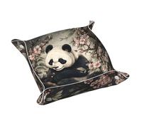 Plateau en cuir Sakura Arbre Panda Valet Plateau pour clés, montres, bijoux, pièces de monnaie, bonbons