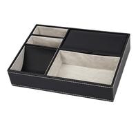 Plateau en cuir Vide-poches à 5 compartiments, boîte de rangement bureau en similicuir, bijoux, organiseur table nuit for téléphone, clés, portefeuille et lunettes