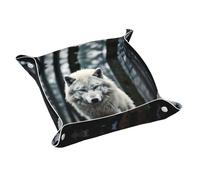 Plateau en cuir WZYWHJ A Lone Wolf Prints Boîte de rangement imperméable et anti-rayures 24,9 cm pour ranger portefeuilles, montres et cosmétiques