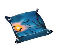 Plateau en cuir WZYWHJ Bat Under Night Sky Prints Boîte de rangement imperméable et anti-rayures 20,1 cm pour ranger portefeuilles, montres et cosmétiques