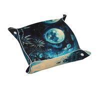 Plateau en cuir WZYWHJ Beach at night Prints Boîte de rangement imperméable et anti-rayures 20,1 cm pour ranger portefeuilles, montres et cosmétiques