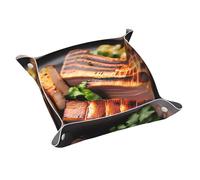 Plateau en cuir WZYWHJ Golden Roast Prints Boîte de rangement imperméable et anti-rayures 20,1 cm pour ranger portefeuilles, montres et cosmétiques