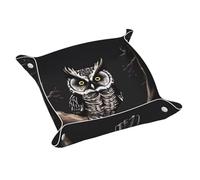 Plateau en cuir WZYWHJ Late Night Owl Prints Boîte de rangement imperméable et anti-rayures 20,1 cm pour ranger portefeuilles, montres et cosmétiques