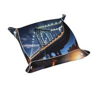 Plateau en cuir WZYWHJ New York Manhattan Bridge Night Prints Boîte de rangement imperméable et anti-rayures 20,1 cm pour ranger portefeuilles, montres et cosmétiques