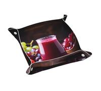 Plateau en cuir WZYWHJ Sweet and Sour Grape juice Printing Boîte de rangement imperméable et anti-rayures 20,1 cm pour ranger portefeuilles, montres et cosmétiques