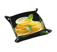 Plateau en cuir WZYWHJ Sweet and Sour Tranches de citron Impression Boîte de rangement imperméable et anti-rayures 20,1 cm pour ranger portefeuilles, montres et cosmétiques