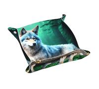 Plateau en cuir WZYWHJ Wolf Prints Boîte de rangement imperméable et anti-rayures 24,9 cm pour ranger portefeuilles, montres et cosmétiques