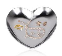 Plateau en Forme de Coeur, Plateau de Rangement pour Bijoux en Acier Inoxydable Plateau Décoratif en Métal Plateau de Service Rond Bagues et Bijoux Organiseur de Bijoux decoratif 87mm X 91mm (Argent)