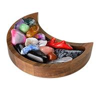 Plateau en Forme de Lune Bois - Exposez Vos Cristaux et Pierres de Guérison - 15.2 x 7.6 cm Présentoir Organisateur pour Pierres, Bijoux en Cristal - Crescent Moon Tray Crystal Holder