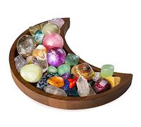 Plateau en Forme de Lune Bois - Exposez Vos Cristaux et Pierres de Guérison - 25.4 x 12.7 cm Présentoir Organisateur pour Pierres, Bijoux en Cristal - Crescent Moon Tray Crystal Holder