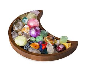 Plateau en Forme de Lune Bois - Exposez Vos Cristaux et Pierres de Guérison - 25.4 x 12.7 cm Présentoir Organisateur pour Pierres, Bijoux en Cristal - Crescent Moon Tray Crystal Holder