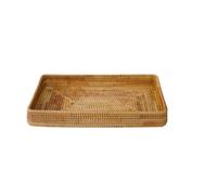 Plateau en osier tissé à la main, paniers rotin for réservoir de toilette, plateau fruits, thé, collation, panier pain, jacinthe d'eau, rangement carré pour les boîtes à thé(14.57 * 9.05 * 1.77in)