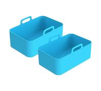 Plateau en Silicone réutilisable for friteuse à Air, 2 pièces, plat, double paniers, poêle de cuisson, Pot four, accessoires revêtement plaque(2pcs blue)