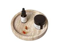 Plateau en Travertin Véritable pour Bijoux, Bagues - Rond de 15 cm - Décoratif en Marbre - Pour Parfum, Bougies, Petites Choses (Beige)