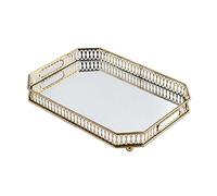 Plateau en verre doré, plateau miroir vintage, plateau décoratif en métal, plateau cosmétique en verre, 35 x 25 x 5 cm