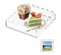 Plateau festonné Art déco transparent | Plateau festonné en acrylique avec tapis magnétique, plateau décoratif pour centre de table, 20,3 x 20,3 x 5,1 cm (20 x 20 x 5,1 cm)