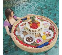 Plateau flottant en bambou imperméable - Plateau de service alimentaire en plein air, design durable pour piscine ou petit déjeuner