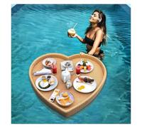 Plateau flottant en rotin en forme de cœur pour petit déjeuner et boisson pour jacuzzi, spa, fête sur la plage, utilisation au bord de la piscine, parfait pour la détente et le plaisir en plein air