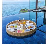 Plateau flottant en rotin tissé à la main avec poignées, flotteur rond pour adultes, parfait pour la plage, le spa, les fêtes et servir des boissons dans l'eau ou le sable