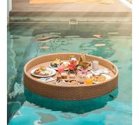 Plateau flottant extra large en rotin pour boissons et aliments, idéal pour les fêtes au bord de la piscine, les brunch et les divertissements en plein air (abricot, 80 cm)