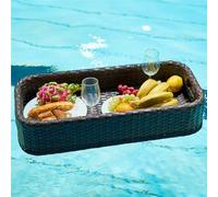 Plateau flottant pour piscine et spa - Design rotin tressé pour boissons et collations - Idéal pour la relaxation dans l'eau et les réunions sociales