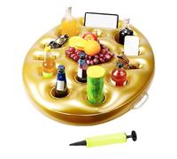 Plateau Flottant pour Piscine, Porte-Boissons Gonflable,Porte-gobelet Flottant à 9 Trous - Plateau Flottant doré avec Pompe, flotteurs de Boissons Portables pour téléphones Portables, Boissons