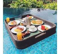 Plateau flottant pour piscine, table de piscine en rotin, plateau flottant pour petit déjeuner, flotteurs de fête à la piscine