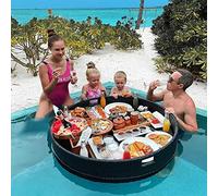 Plateau flottant rond en rotin tissé à la main avec poignées, flotteur de piscine pour adultes, plage et spa, parfait pour les fêtes et servir des boissons