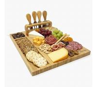 joeji's Kitchen Planche à Fromages - Bambou élégant en Bois - avec Ensemble Couteau et Fourchette - Planche à Charcuterie pour Apéritif - Cadeau de Noël