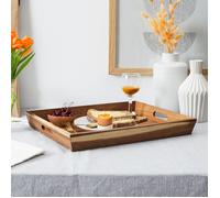 HOME DECO FACTORY, KA0320, Plateau en Acacia avec Poignées Intégrées, Idéal pour Servir Repas et Boissons, Design Élégant et Pratique, Dimensions 42x33 cm, Couleur Naturelle