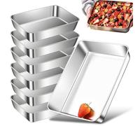 Plateau Inox Plat Inox Rectangulaire, Lot de 6 Bac de Cuisson en Acier Inoxydable 25,5 x 20 x 5,5 cm, Plat Four, Plat Rectangulaire, Bols à Panure, Plateau de Cuisson pour Pâtisserie Gratin Frites