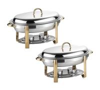 Plateau Isolant pour Traiteur, en Acier Inoxydable, Ovale, 6 L, pour réchaud, Buffet, ustensiles de Service, Plateau Chauffant avec bac à Nourriture et bac à Eau.