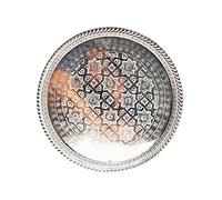 Plateau marocain Fait Main martelé à Marrakech, Polyvalent comme Plateau à thé, Coupe à Fruits, bougeoir, etc... diamètre 28 cm Hauteur 2 cm