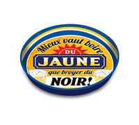 SUD TRADING Plateau rond métallique jaune et Bleu - BOIRE DU JAUNE - 33 cm JAUNE