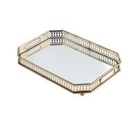 Plateau miroir doré - Plateau de service - Assiette à bougie - Plateau miroir - Pierres - Métal - Plateau décoratif - Bougies - Doré