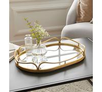 Plateau miroir "Gold" 50x34 cm grand, plateau avec grande surface miroir, métal doré, plateau de service