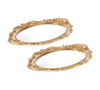Plateau Miroir Ovale Vintage 2 Pièces en Plastique pour Coiffeuse | Bordures Sculptées D’inspiration Européenne, Surface Lustrée et Profondeur Visuelle, pour Accessoires et Pinceaux