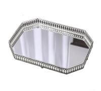 Plateau miroir vintage en métal pour bijoux, maquillage et parfum, organisateur décoratif pour salle de bain, chambre à coucher, salon ou table basse (E)