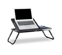 Relaxdays table pour ordinateur portable, bureau pour ordinateur portable, table de chevet, table pour ordinateur portable, table d'appoint, ordinateur portable de 75 cm x 35 cm x 40 cm, en bois, noir, avec rabat de lecture, réglable en hauteur, pliable