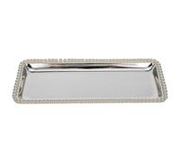 Plateau Organisateur de Cosmétiques Rectangulaire Vintage en Fer Argenté | Surface Lisse, Format Gain de Place, pour Bijoux, Parfums et Petits Accessoires sur Meuble ou Comptoir