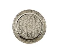 Plateau rond oriental en laiton Mehdia 30 cm - Décoration argentée - Plateau à thé marocain - Décoration orientale sur la table dressée