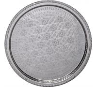 Plateau rond oriental en laiton argenté Nadia | Plateau à thé marocain de couleur argentée | Plateau oriental argenté | Décoration orientale sur la table dressée (Ø 42 cm)