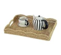 Plateau Osier Tressé - Grand Panier Rectangulaire Imitation Rotin | Plateau De Service Alimentaire Décoratif Avec Poignée Intégrée, Organisateur De Cuisine Durable Pour Le Petit Déjeuner Au Lit, Canap