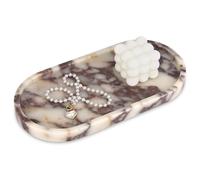 Plateau Oval Marbre Naturel Plateau de Salle de Bain Luxe Décoratifs pour Coiffeuse Organisateur Bougie Bijoux Parfum Maquillage Calacatta Viola 30 x 15 cm