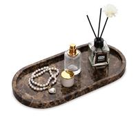Plateau Oval Marbre Naturel Plateau de Salle de Bain Luxe Décoratifs pour Coiffeuse Organisateur Bougie Bijoux Parfum Maquillage Brun Foncé 30 x 15 cm