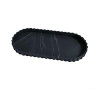 Plateau ovale élégant en dentelle de silice - 30,5 x 13,5 cm - Base antidérapante et design flexible - Convient pour la maison ou le bureau - Marbre noir